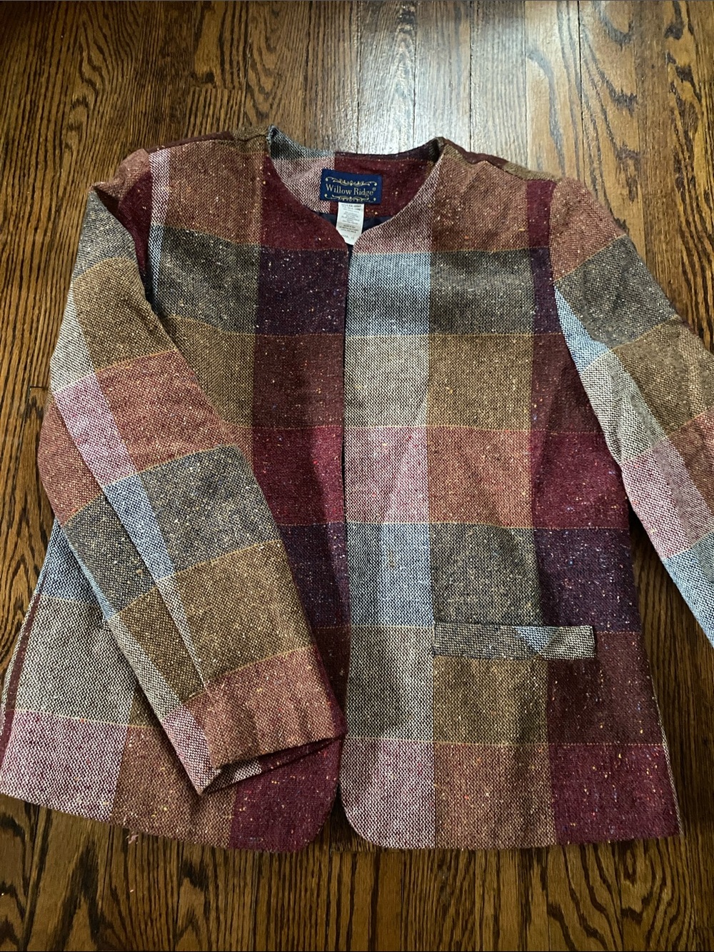 Willow Ridge Plaid Tweed Blazer in Burgundy, Brown, Gray